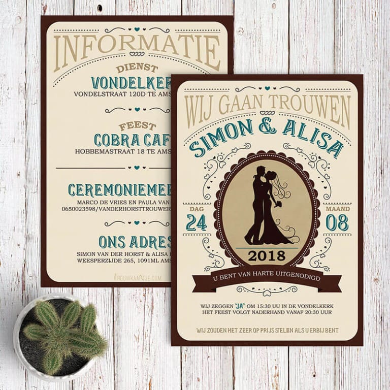 Modern en vintage trouwkaarten met western thema.