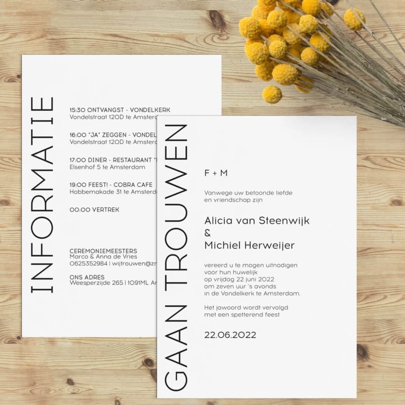 Trouwkaarten Simpel en Modern - Typografische huwelijksuitnodiging